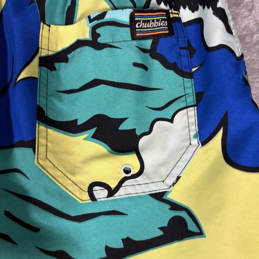 Chubbies Swim Trunks Mens Medium Yellow 4.5" Palm Print Quick Dry Surfer Beach - Picture 11 of 11